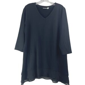 LOGO Lounge by Lori Goldstein Black V-Neck 3/4 Sleeve Chiffon‎ Hem Tunic Medium